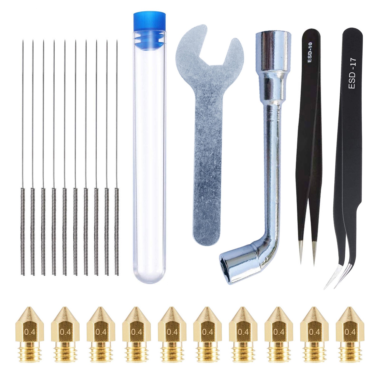 24Pcs/Set 0.4mm 3D Printer Extruder Nozzles +Nozzle Cleaning Tool Wrench Kit