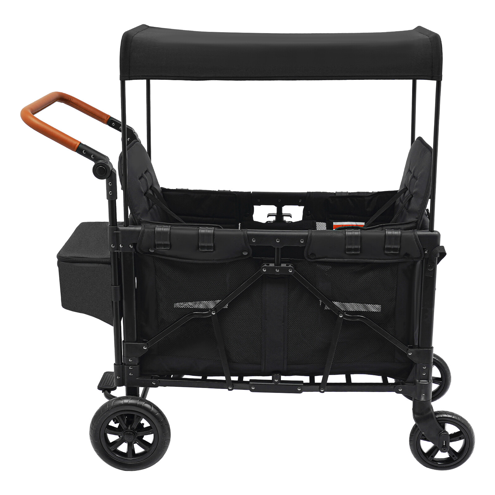 2 Kids Wagon Cart 2-Seat Stroller Wagon Collapsible Quad with Canopy For Travel