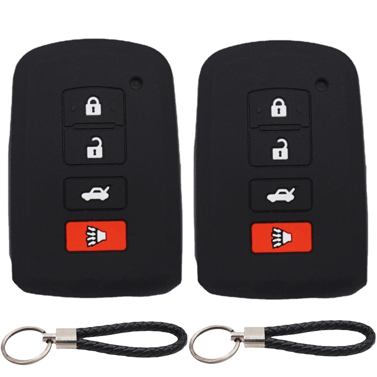 2Pcs 4 Buttons Silicone Key Fob Cover Keychain for Toyota Camry Corolla Avalon