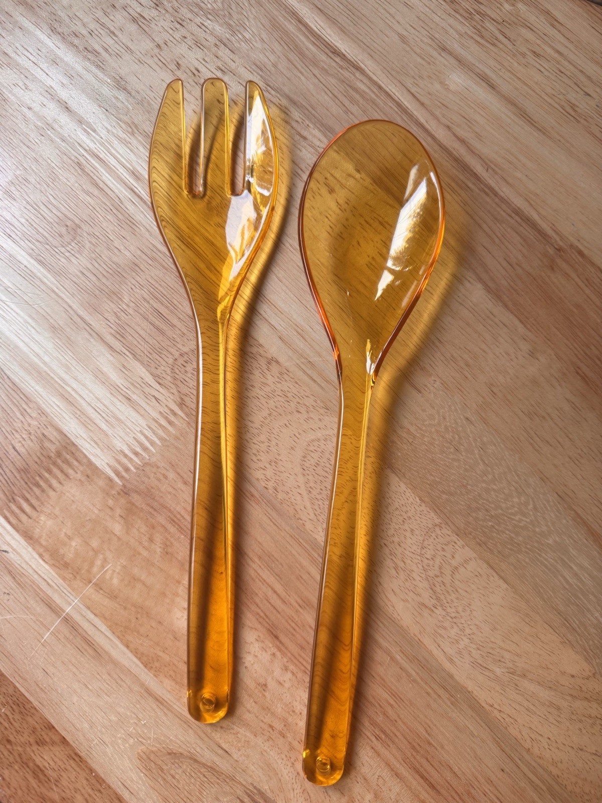 Amber Glossy Plastic Salad Server Set, Serving Fork & Spoon 2pc 12 in