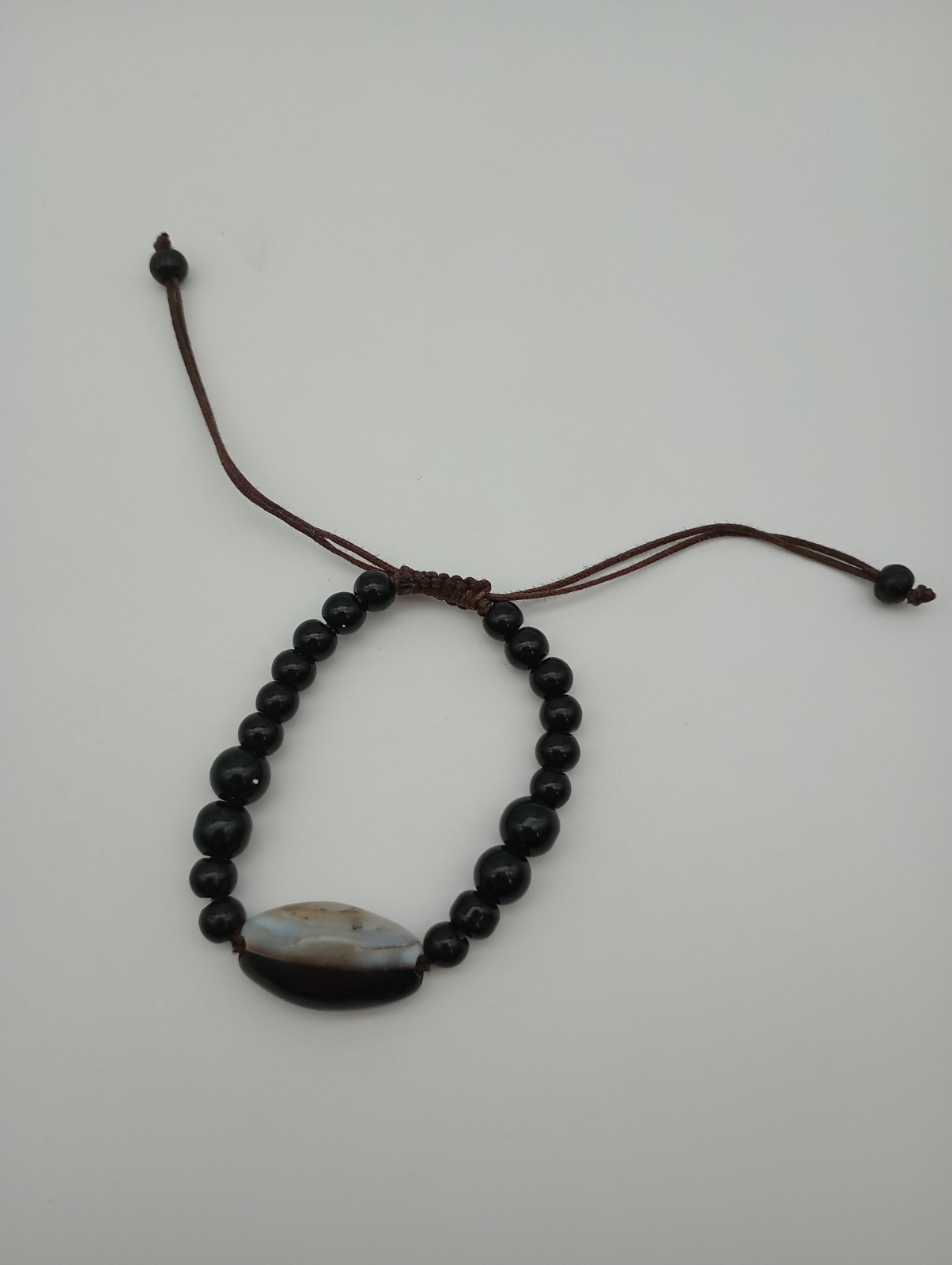 Genuine Black & White Stone Agate Hand Made Adjustable Bracelet