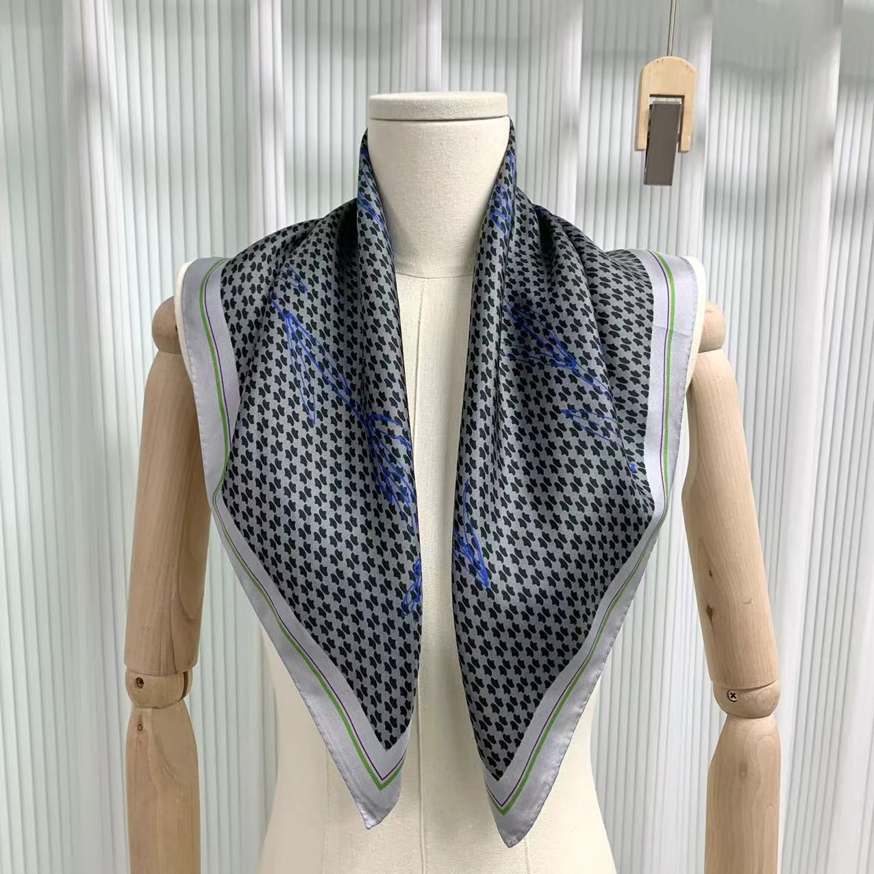 100% Mulberry Silk Twill Square Scarf Floral Botanical Print | 25.59" × 25.59"