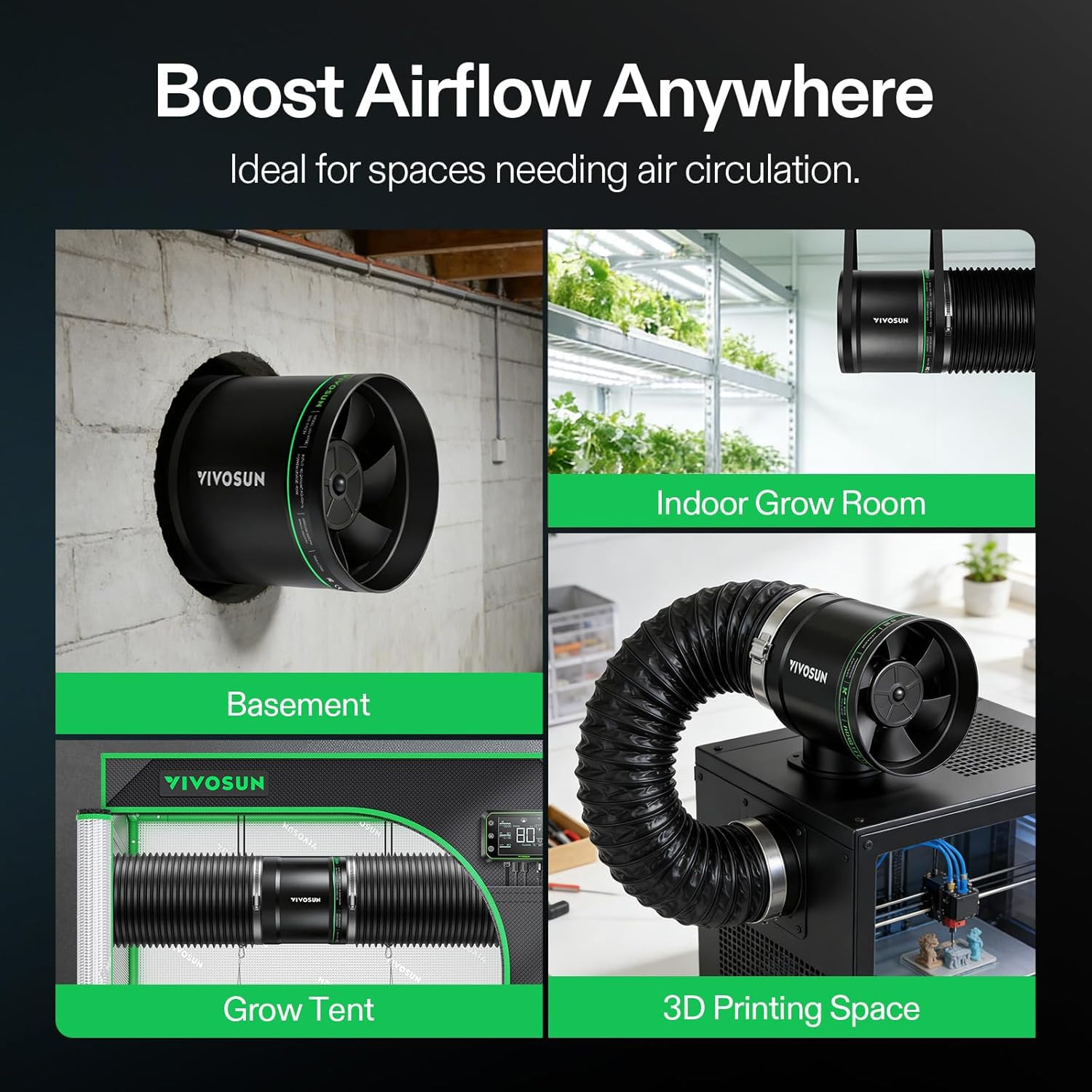 8” Inline Booster Fan with Speed Control, 640 CFM for Quiet Ventilation