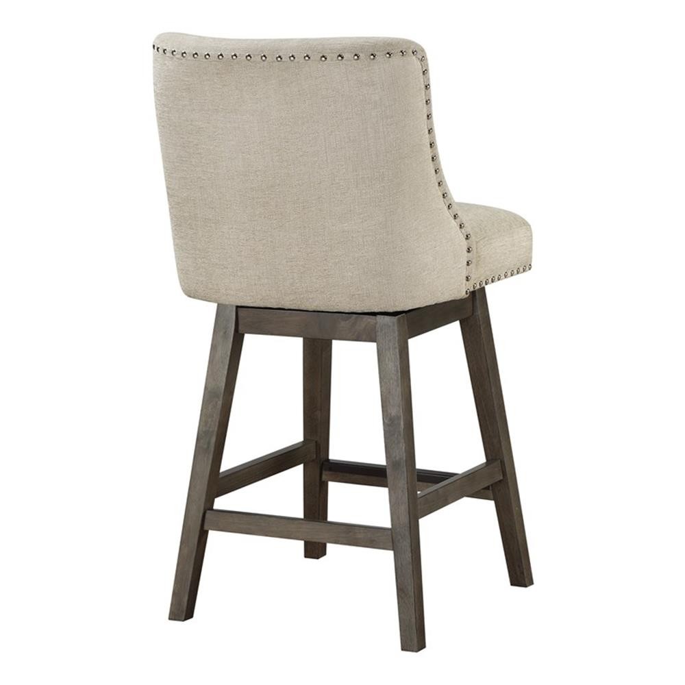 Home Square 26" Swivel Counter Stools in Beige Fabric with Gray Legs (Set of 2)