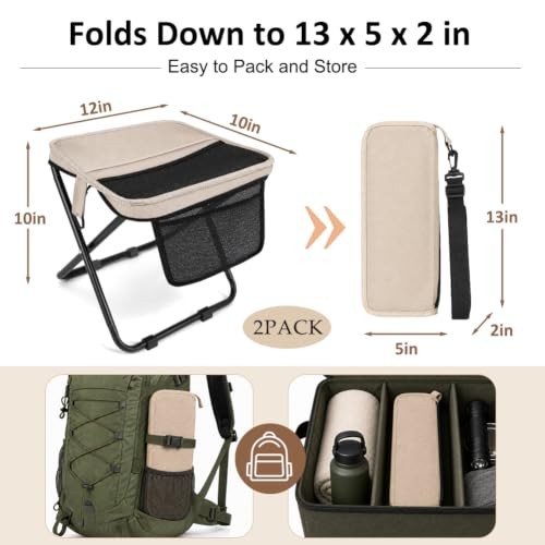 Collapsible Stool 2 Pack, Portable Folding Camping Stool with Large Fabric