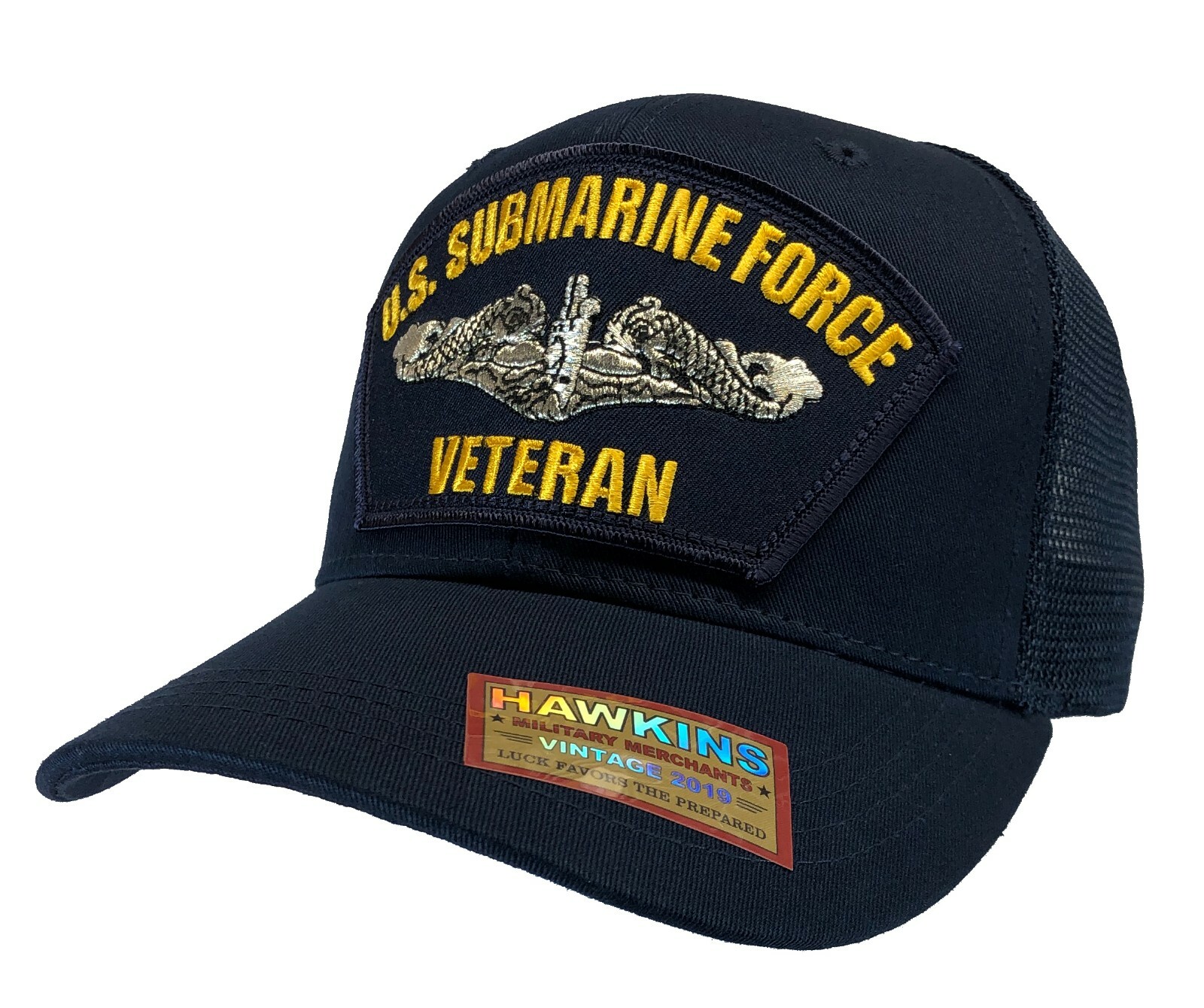 'VETERAN' U.S. Submarine Force Hat Blue Trucker Mesh Back Version