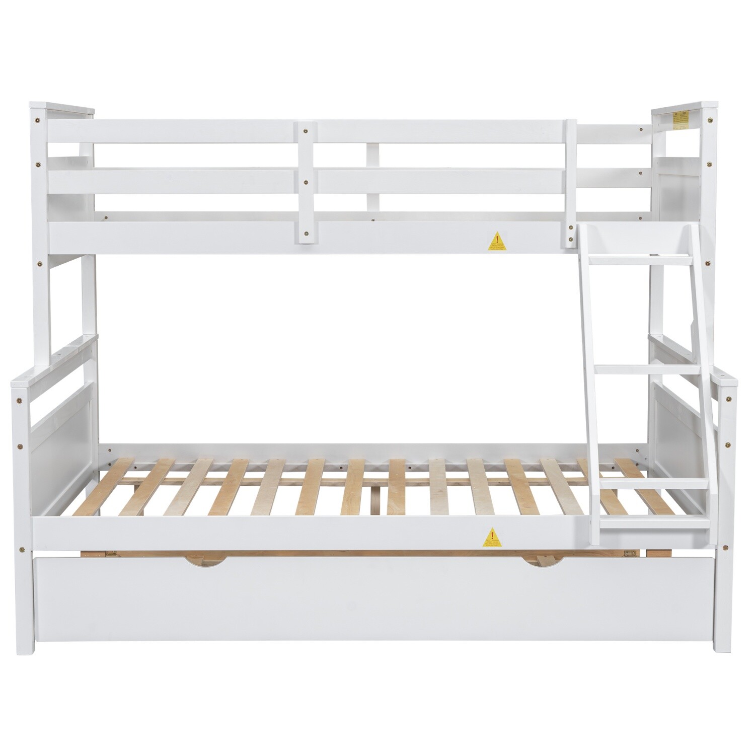 Twin Over Full Wood Bunk Bed Convertible Bed Frame with Trundle & Ladder