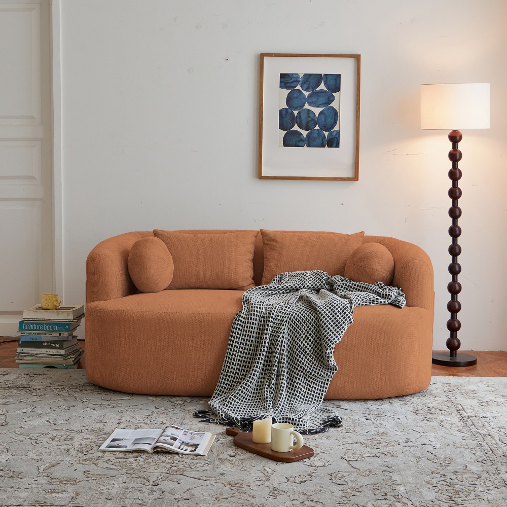 Memory Foam 2-Seater Sofa w/Chenille Fabric, No Assembly, Orange