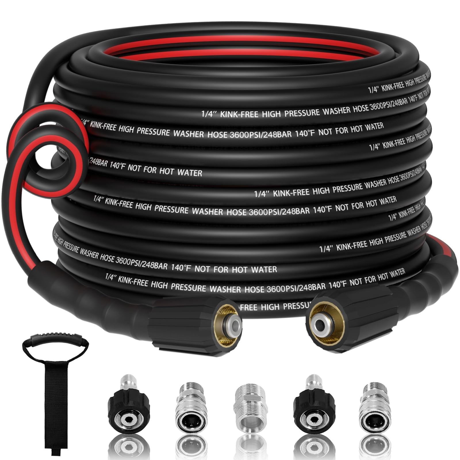 Flexible 1/4" Pressure Washer Hose 50FT,3600PSI Kink Resistant Power Washer R...