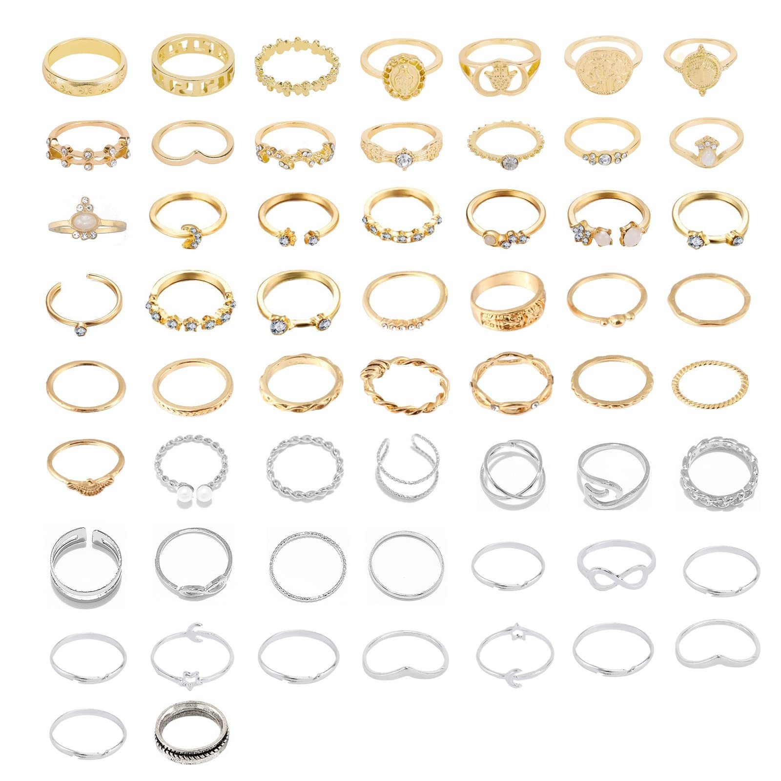 62-101Pcs Vintage Knuckle Rings Set Stackable Midi Rings for Women Bohemian G...