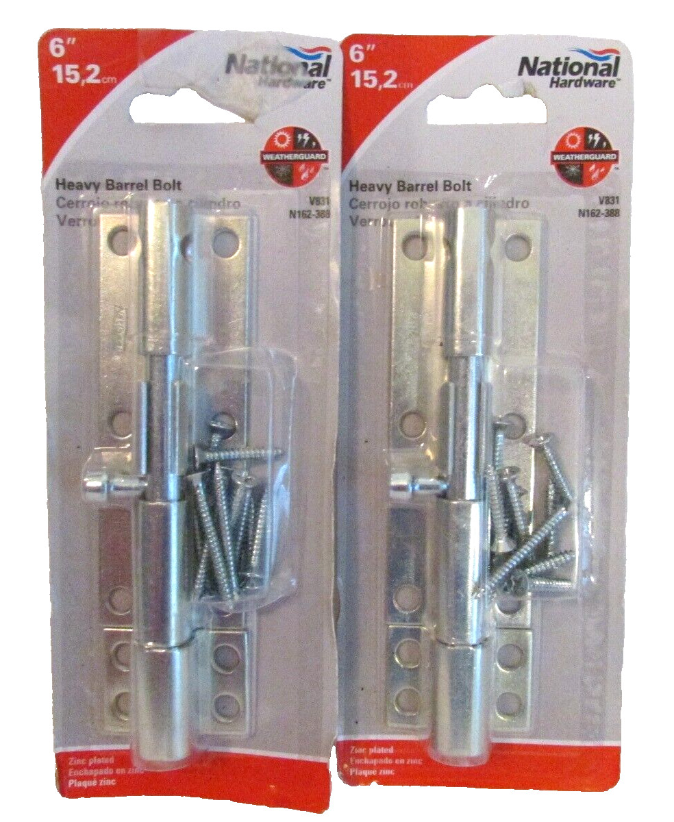 National Hardware N162-388 Heavy Barrel Bolt 6" Zinc Plated NEW lot of 2