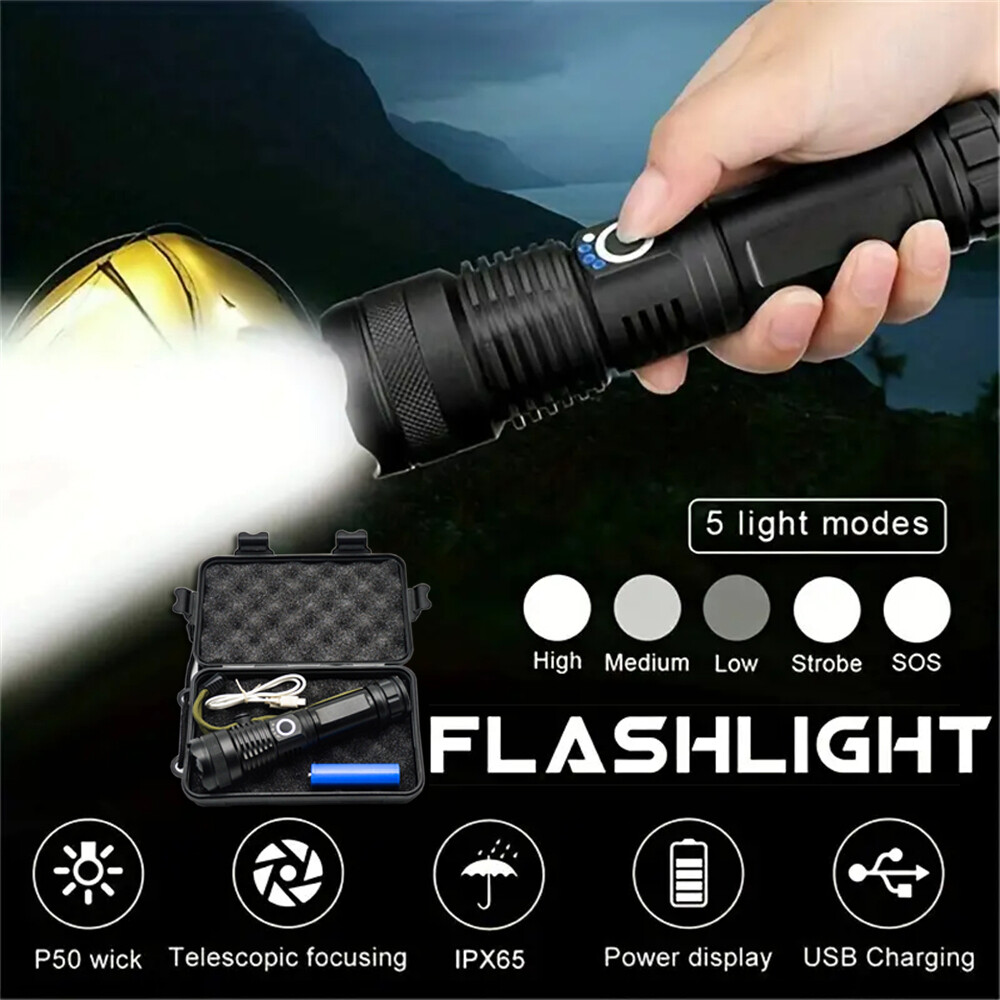 Super Bright 1200000 LM LED Tactical Flashlight Rechargeable Torch Work Light