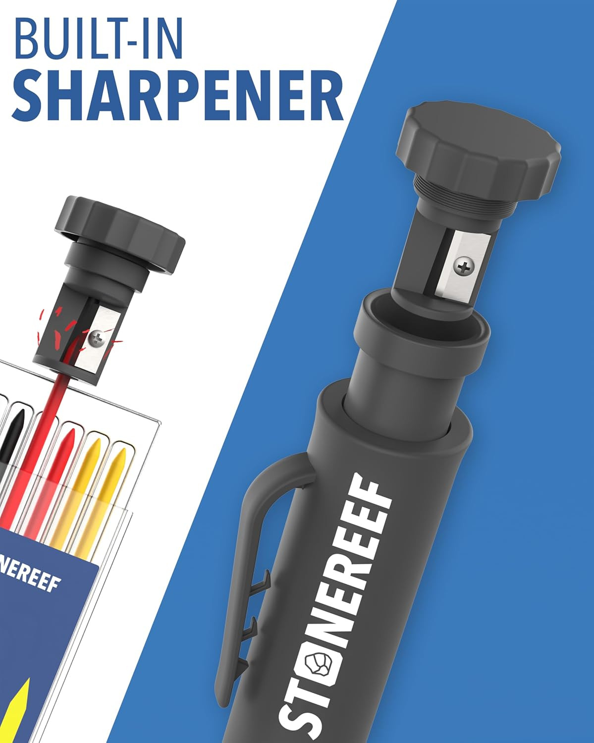 Carpenter Pencil Set with Sharpener & 7 Refills – Deep Hole Marker Mechanical Pe