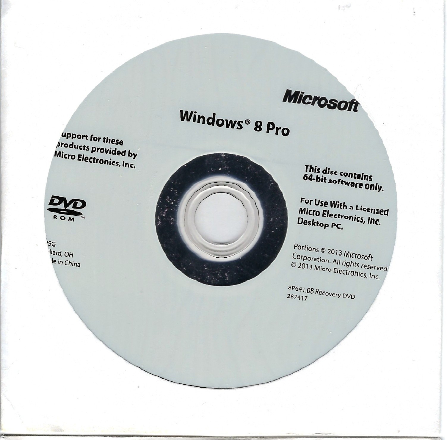 Microsoft Windows 8 Professional 64 Bit DVD with Key, new