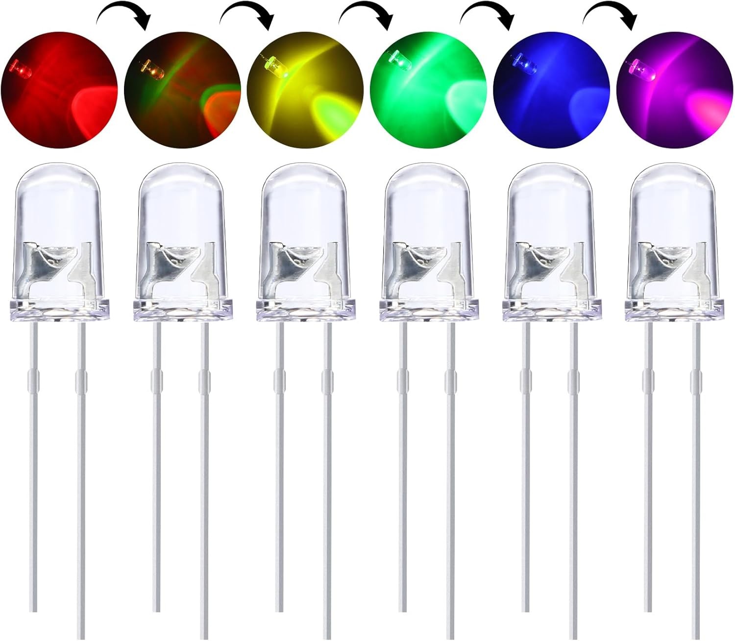 EBOOT 100 Pieces Clear LED Light Emitting Diodes Rgb Multicolor Slow Blinking