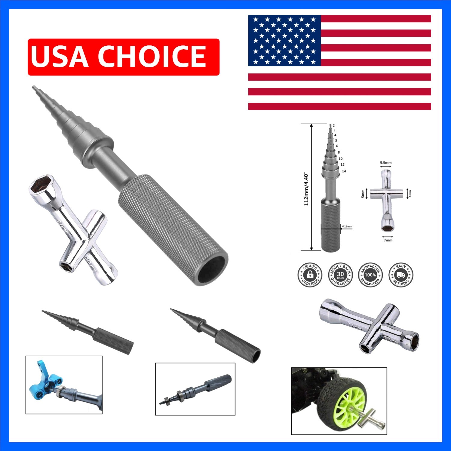 RC Ball Bearing Driver Install Remove Repair Tool,4mm 5mm 5.5mm 7mm Cross Wre...