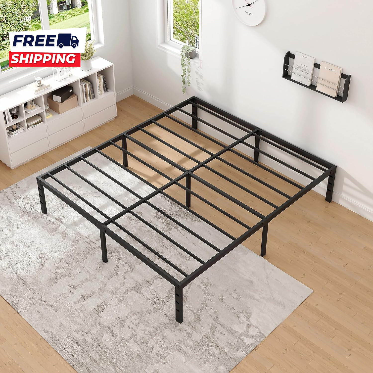 Metal Bed Frame Queen Size Bed Frame with Storage Space Heavy Duty Sturdy