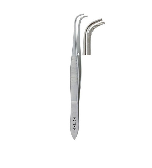 Eye Dressing Forceps, 4", Fully Curved Serrated Tips, 0.5mm, Extra Delicate