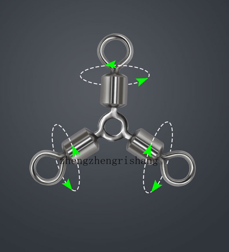50PCS 3 Way Fishing Swivels O-shape Three Way Rolling Swivels Fishing Connector