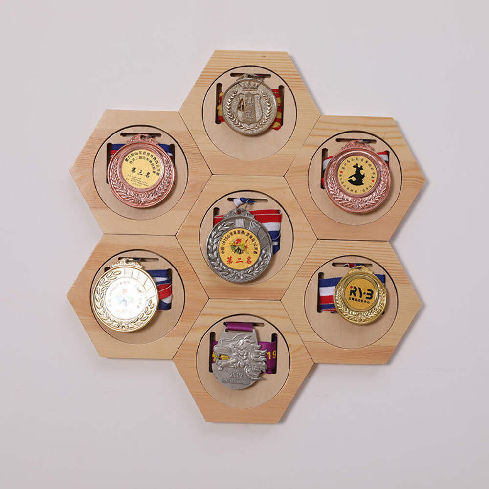 Wooden Honeycomb Combination Medal Display Stand Hexagon