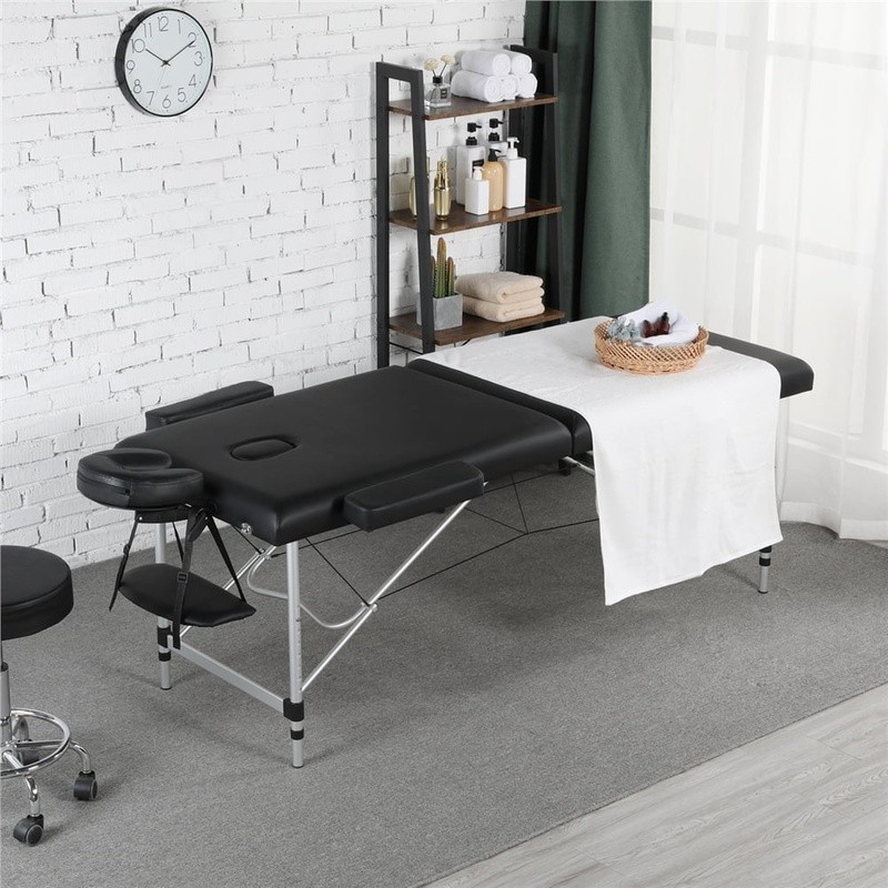 Foldable Portable Massage Table Adjustable Aluminum Legs W/ Armrests & Headrest