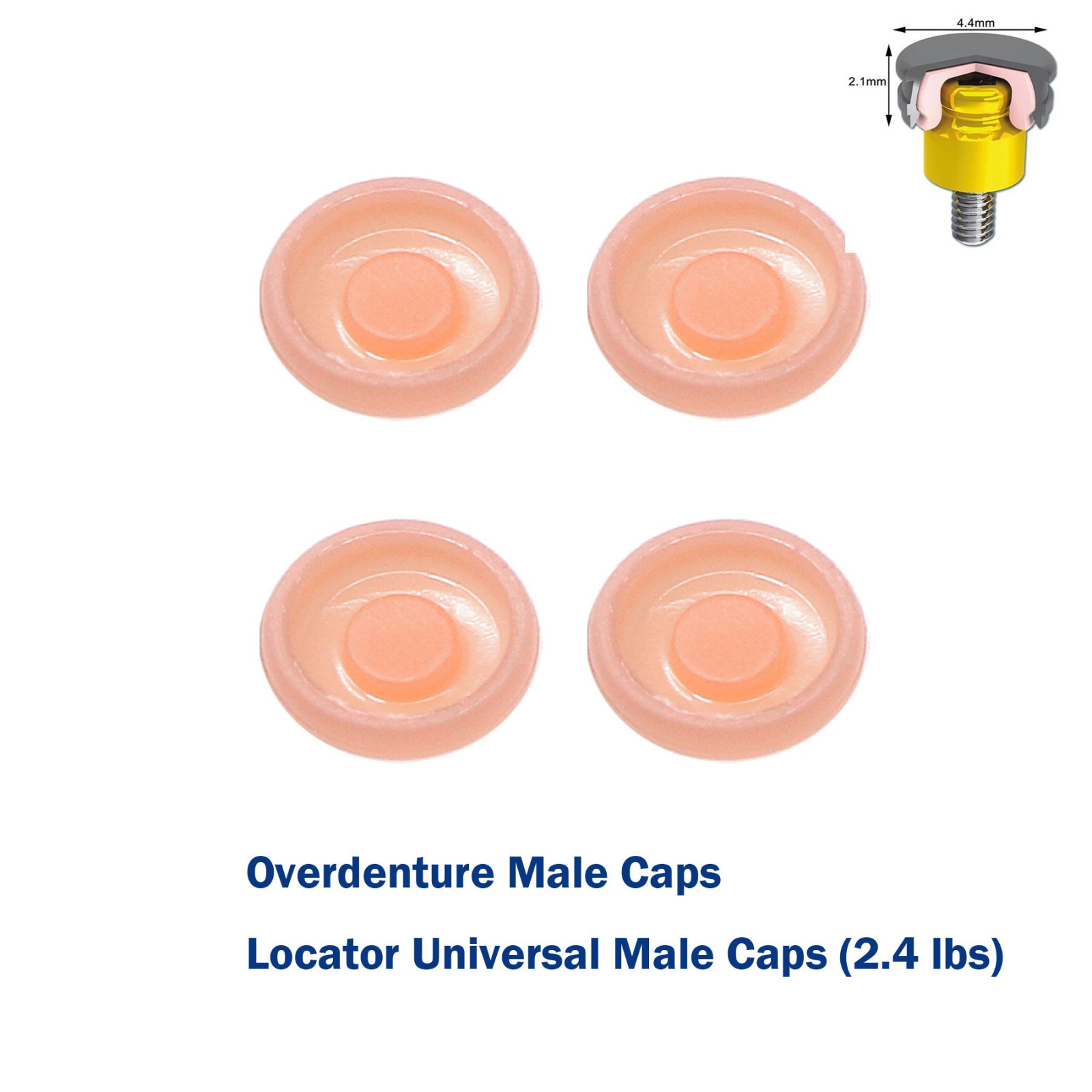 US 4Pcs Implant Locator Retention Cap Overdenture Inserts -Pink Male Caps 2.4lbs