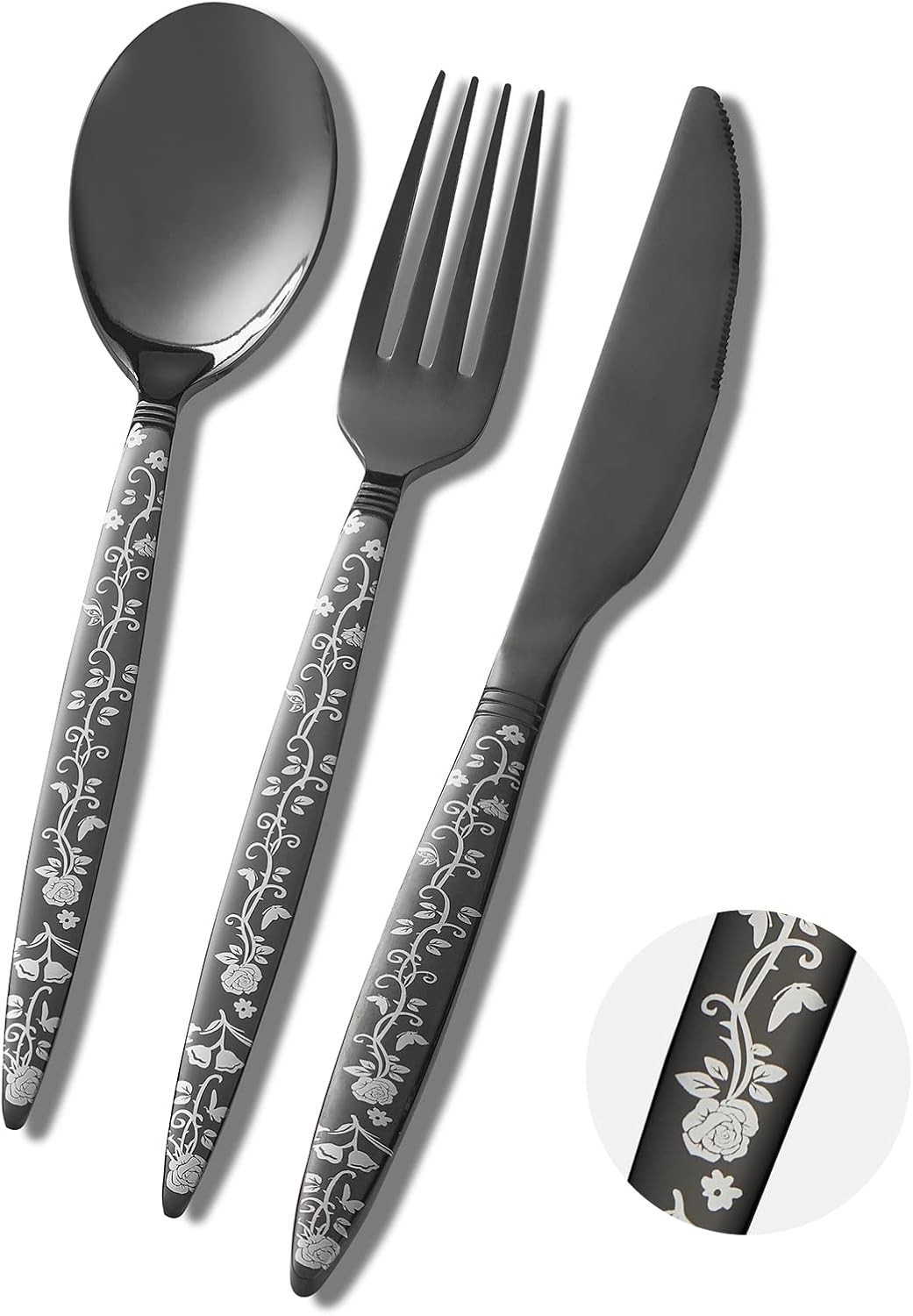 Bla Sierware Set, Flower Pattern Fancy Knife, Spoons and Forks,
