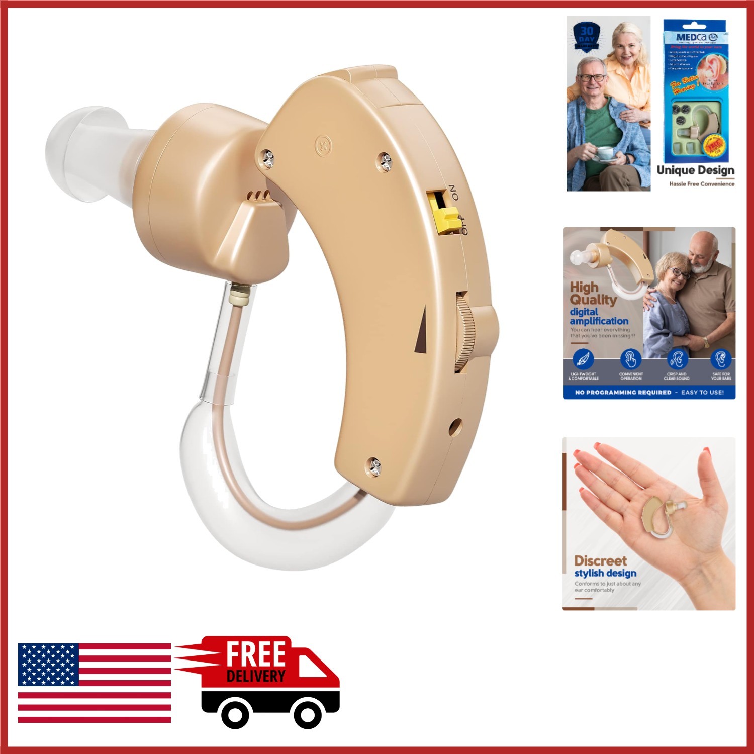 Portable Behind The Ear Sound Amplifier with Noise Reduction Technology