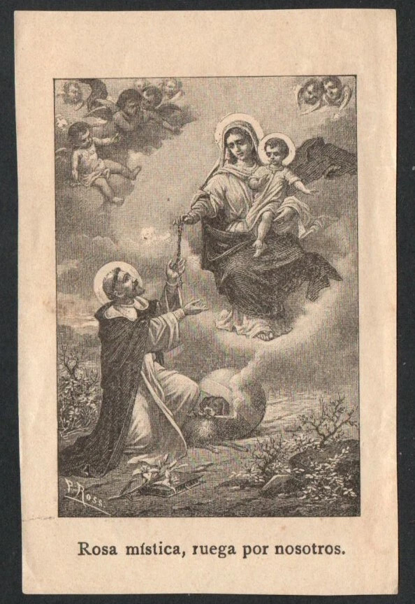 Holy card antique de la Virgin del Rosario santino image pieuse estampa
