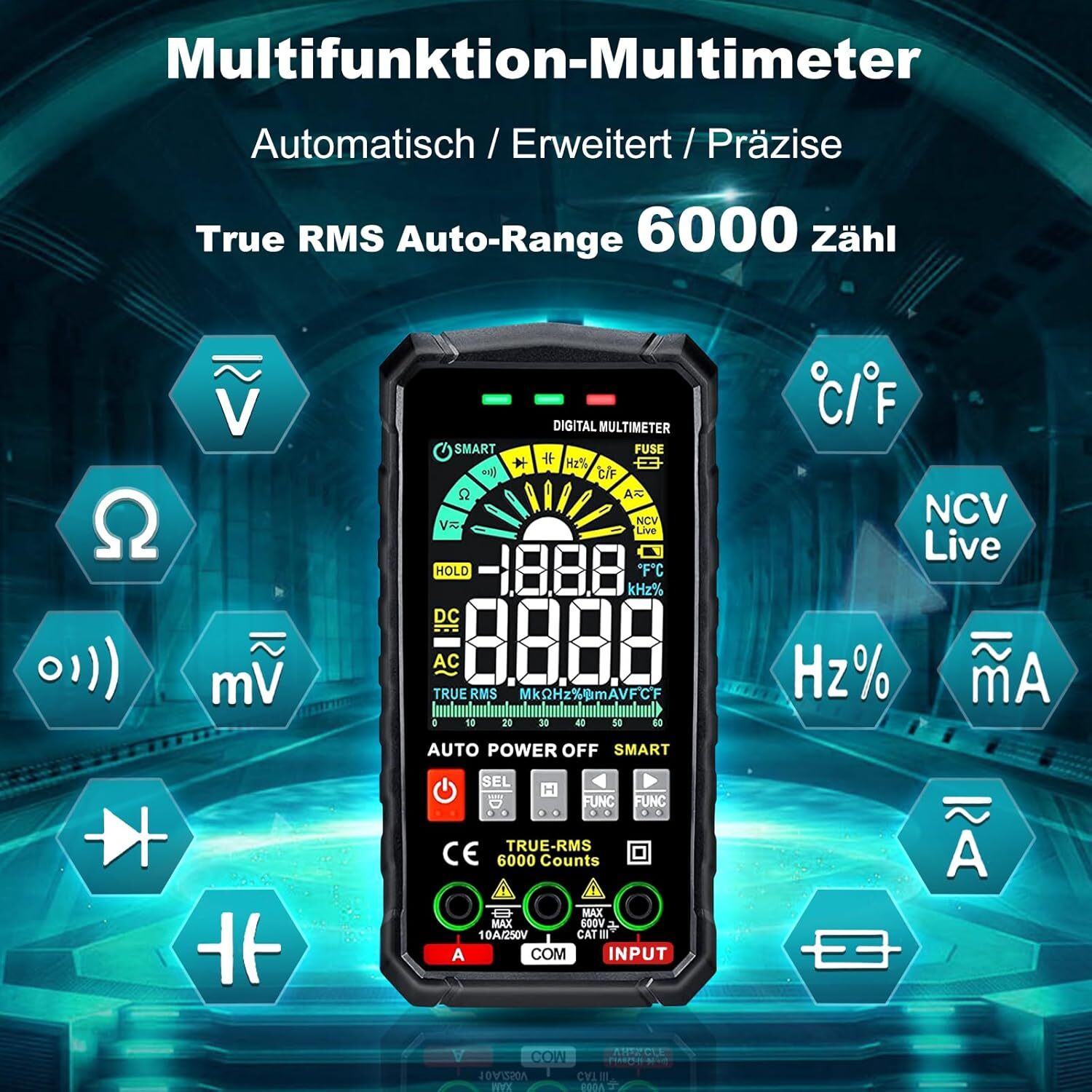 6000 Counts Smart Digital Multimeter TRMS Auto Range LCD Colour Display