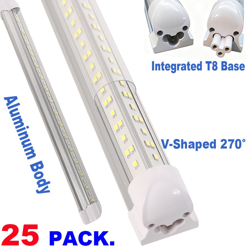 25 Pack 8 Foot LED Shop Light Fixture 8ft T8 LED Tube Light 8' 144w Garage Light