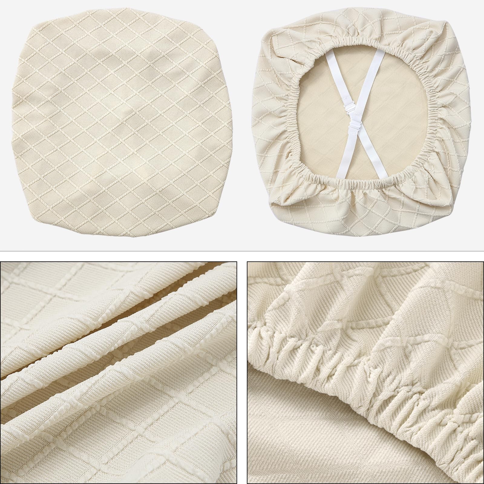 Fuloon Stretch Jacquard Chair Seat Covers Set of 4, Removable Washable Beige
