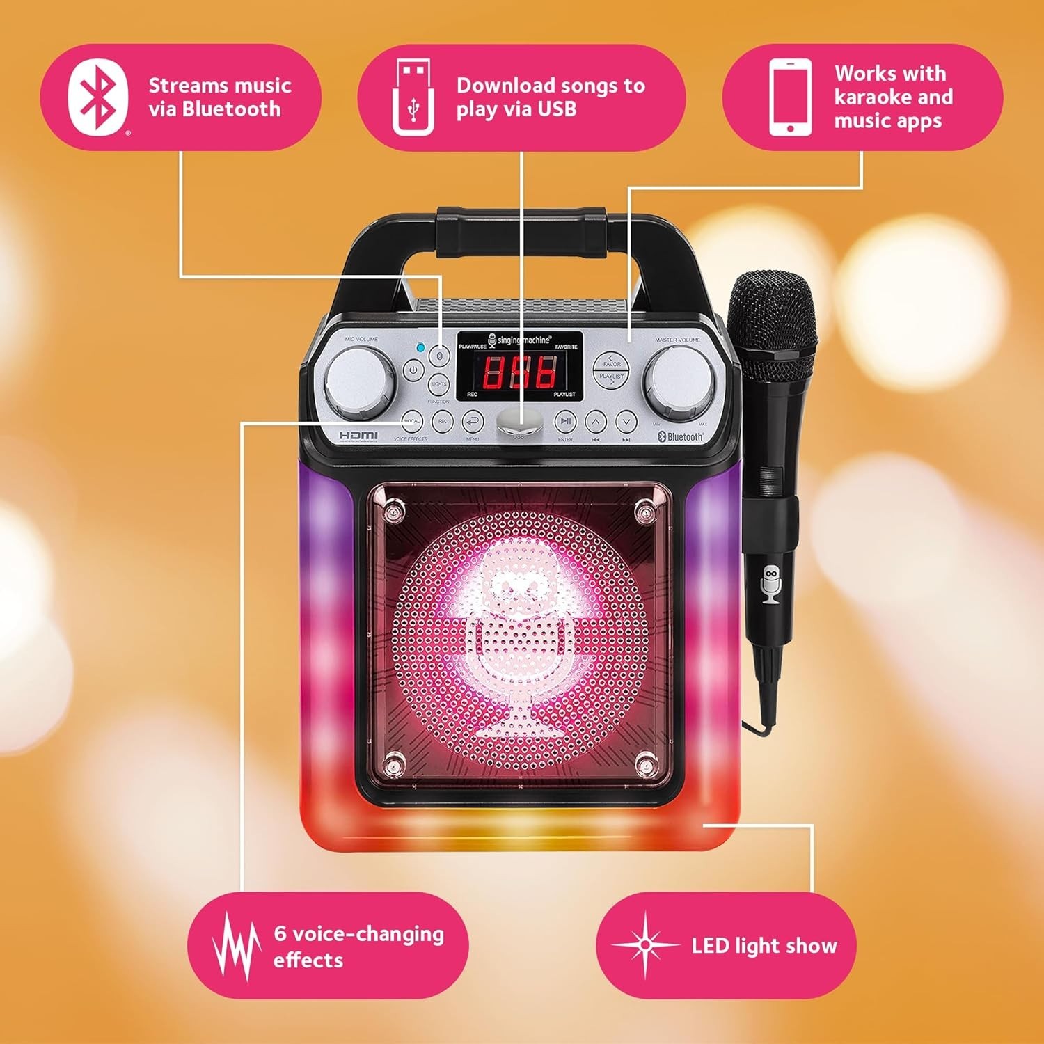 Singing Machine Groove Mini SML652BK Bluetooth Karaoke Machine with Wired Mic