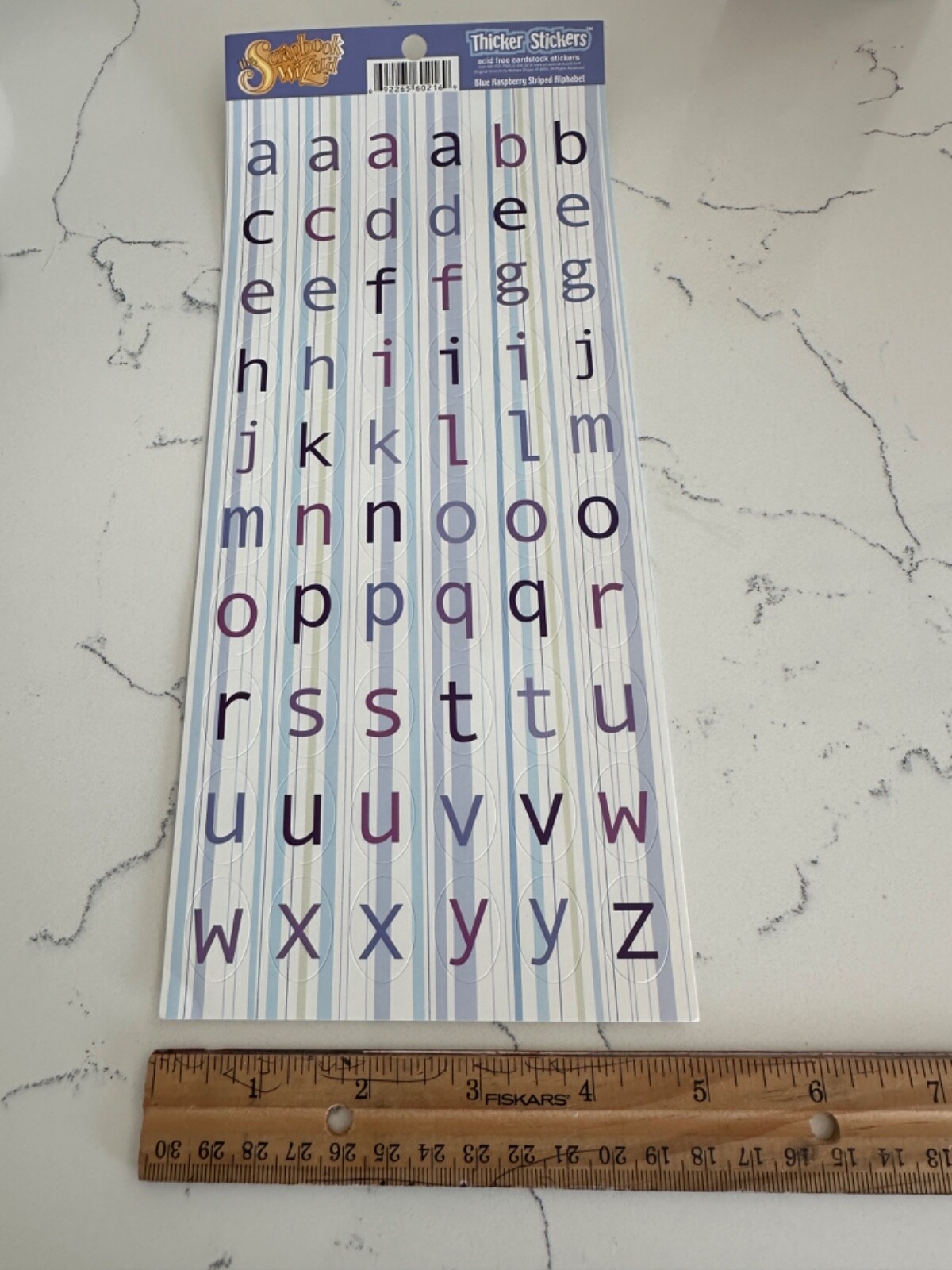 Scrapbook Wizard Thicker Stickers Blue Raspberry Striped Alphabet Scrapbooking