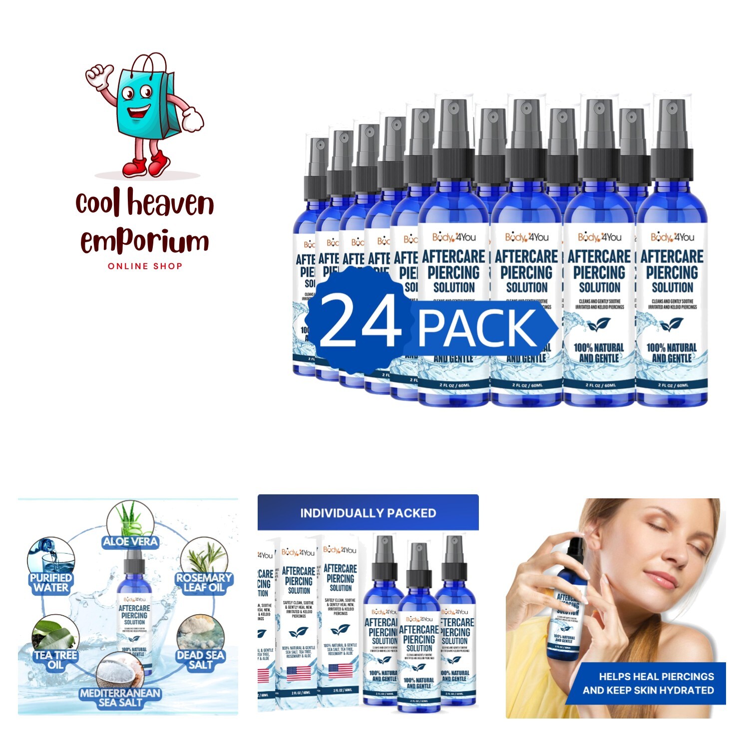 Piercing Aftercare Spray - Saline Cleanser Natural Recovery Solution - Ear Ga...