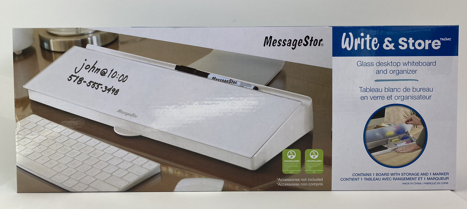 MessageStor Write & Store Glass Desktop Whiteboard And Organizer