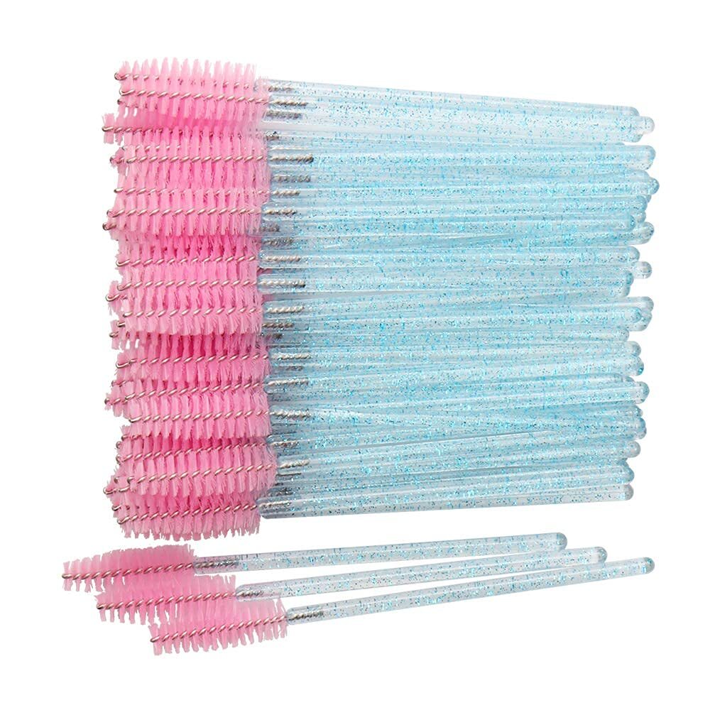 Disposable Crystal Eyelash Brush Mascara Wands Applicator Pink and Blue Glitter