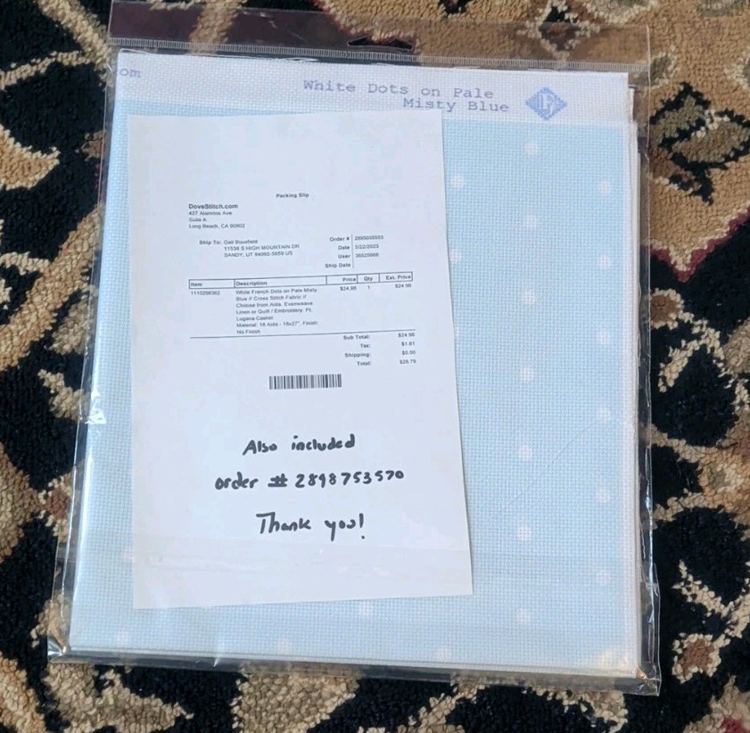 Fabric Flair 16 ct Aida 18" x 27" Pale Misty Blue Wh Dots Cross Stitch Fabric