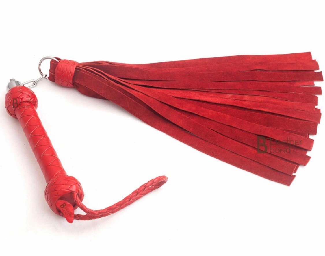 Real Cowhide Suede Leather Finger Flogger 50 Falls Red Black Heavy Duty Thuddy