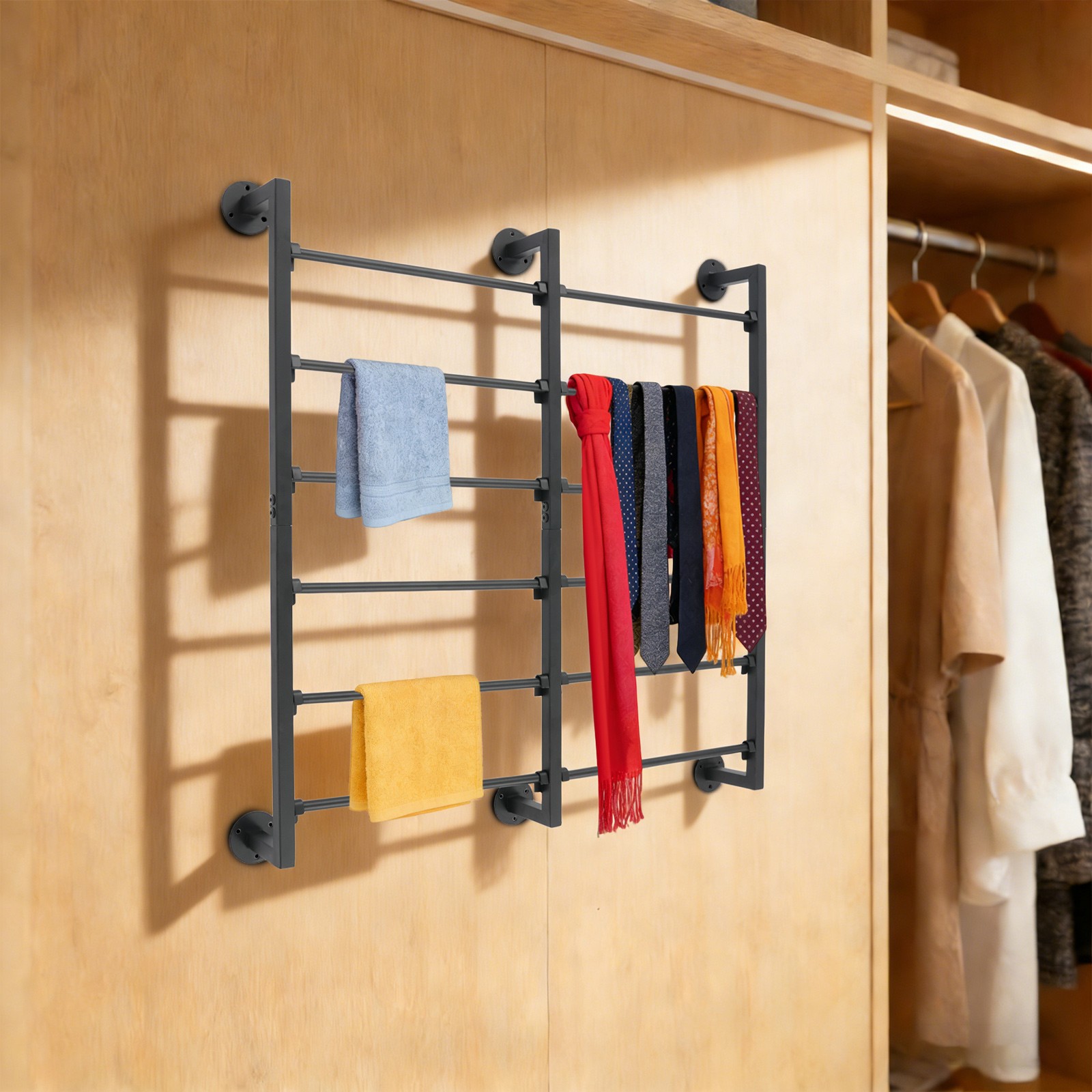 6 Tier Wall Mount Ribbon Storage Organizer Black Iron Rack for Craft Flower Shop