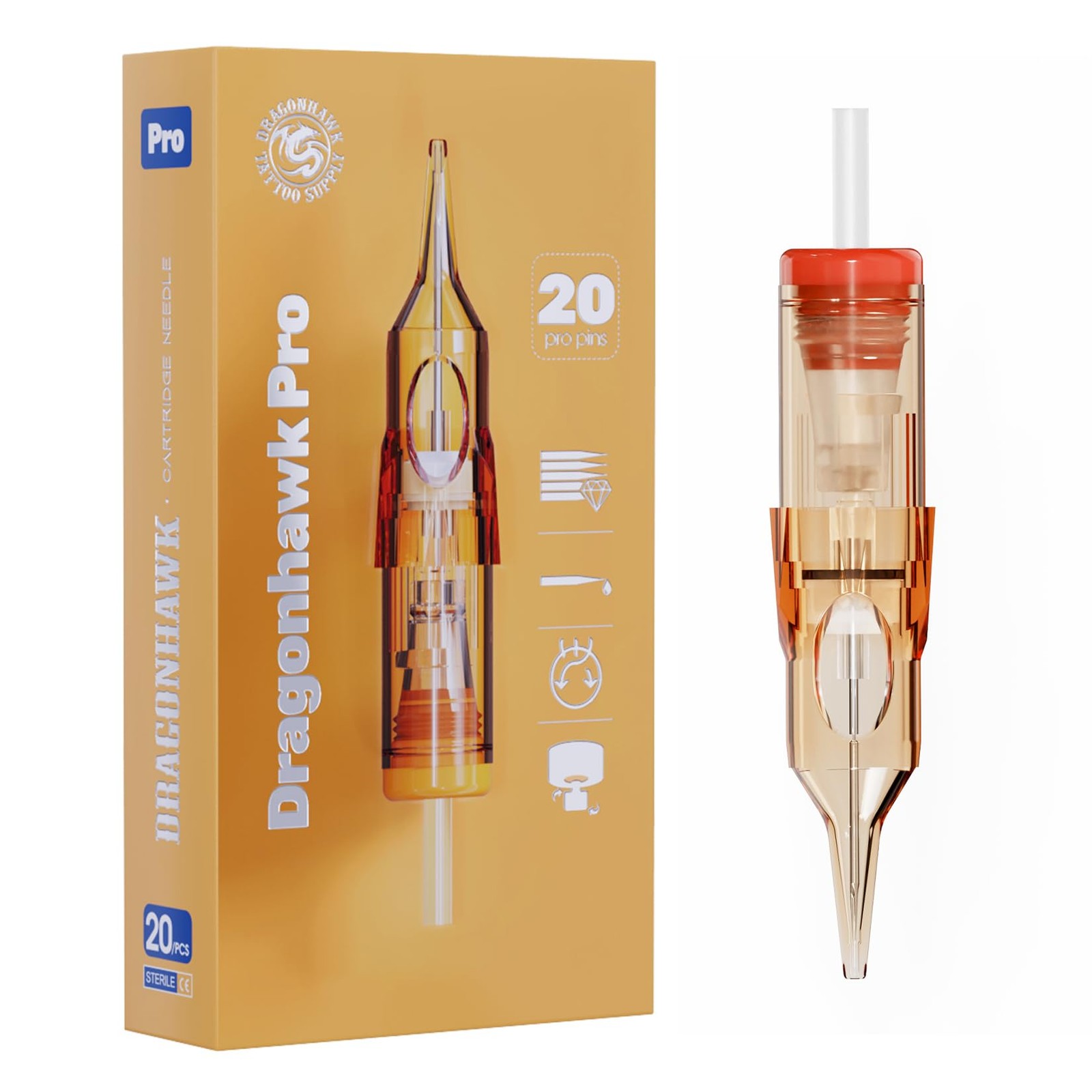 Dragonhawk Pro Tattoo Needles Cartridges, 0801RL Round #0801RL/25, Yellow