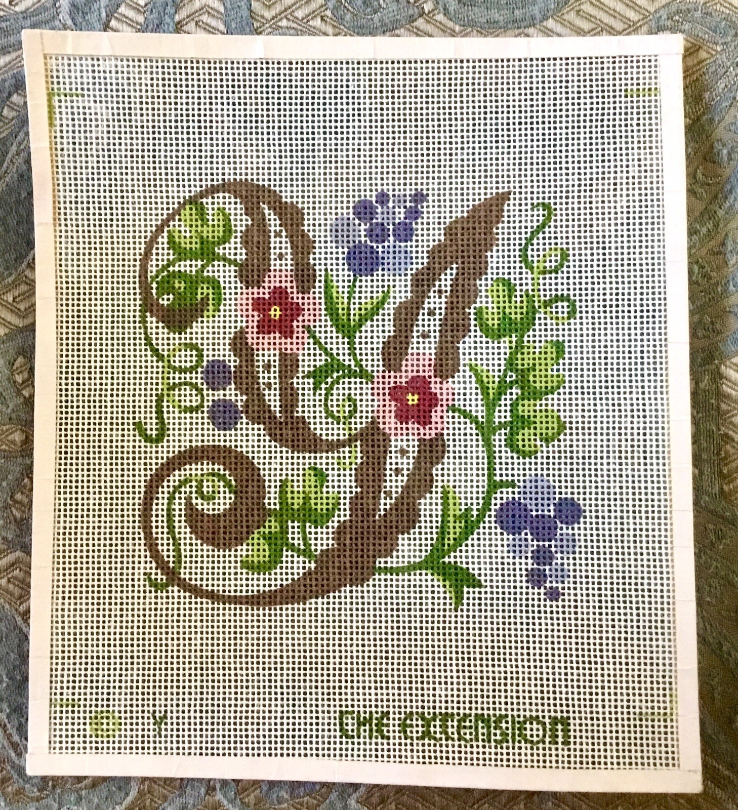 The Extension Needlepoint Painted Canvas - Alphabet Letter "Y" Floral Vine 8 x 9