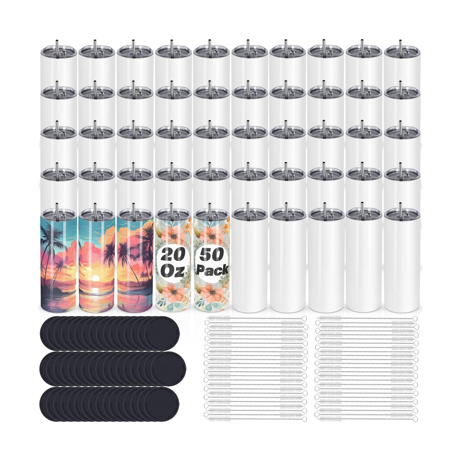 50 Pack Sublimation Tumblers Bulk, 20 oz Skinny Straight Sublimation Tumbler ...