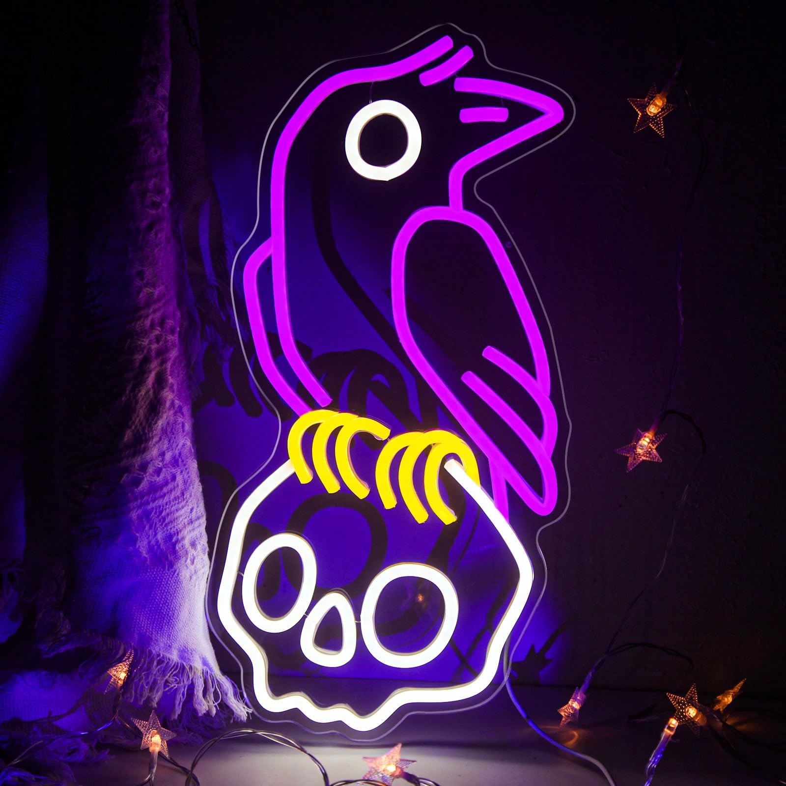 Crow Skull Neon Sign for Wall Decor Dimmable Skull Light Horror Neon Signs Sk...