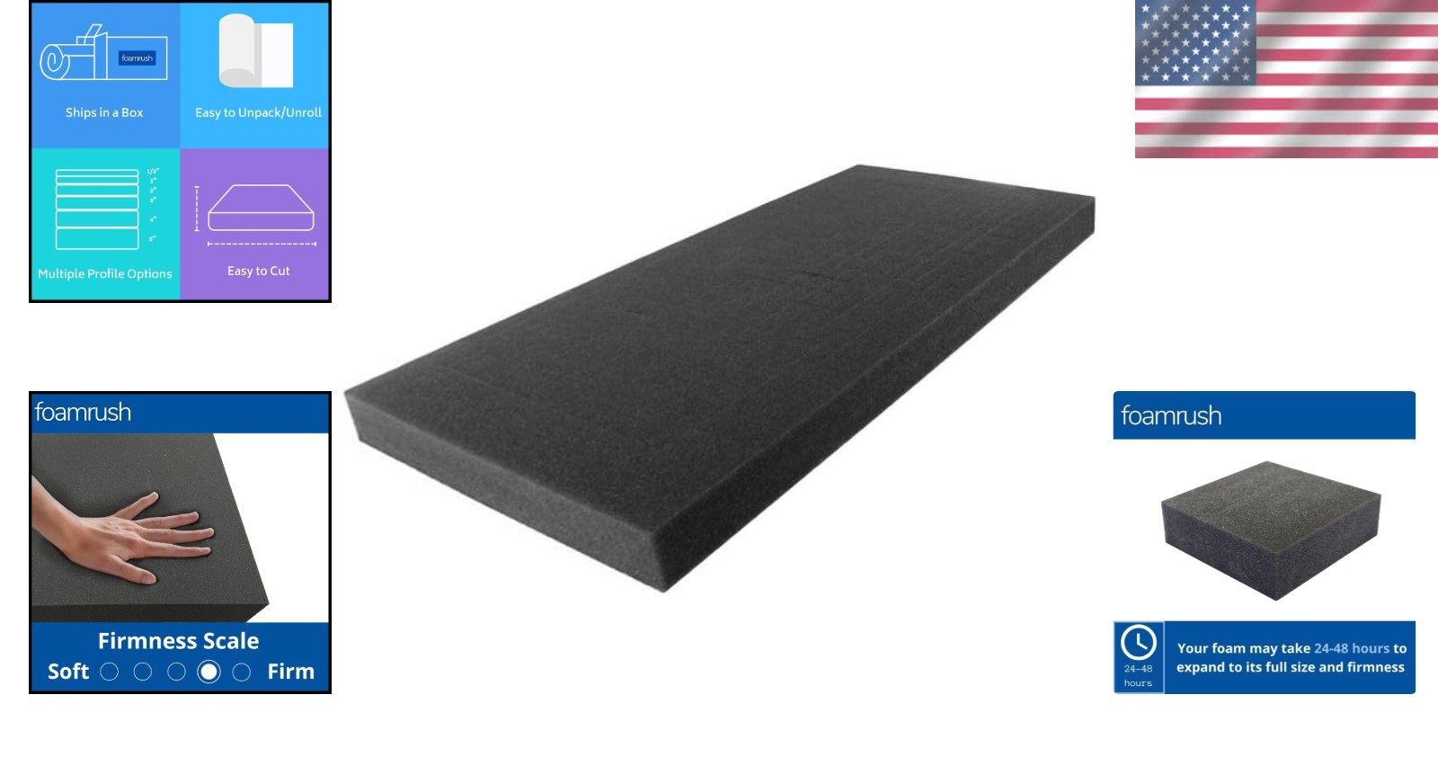 Seat Replacement Foam Padding - 2x24x72 Charcoal