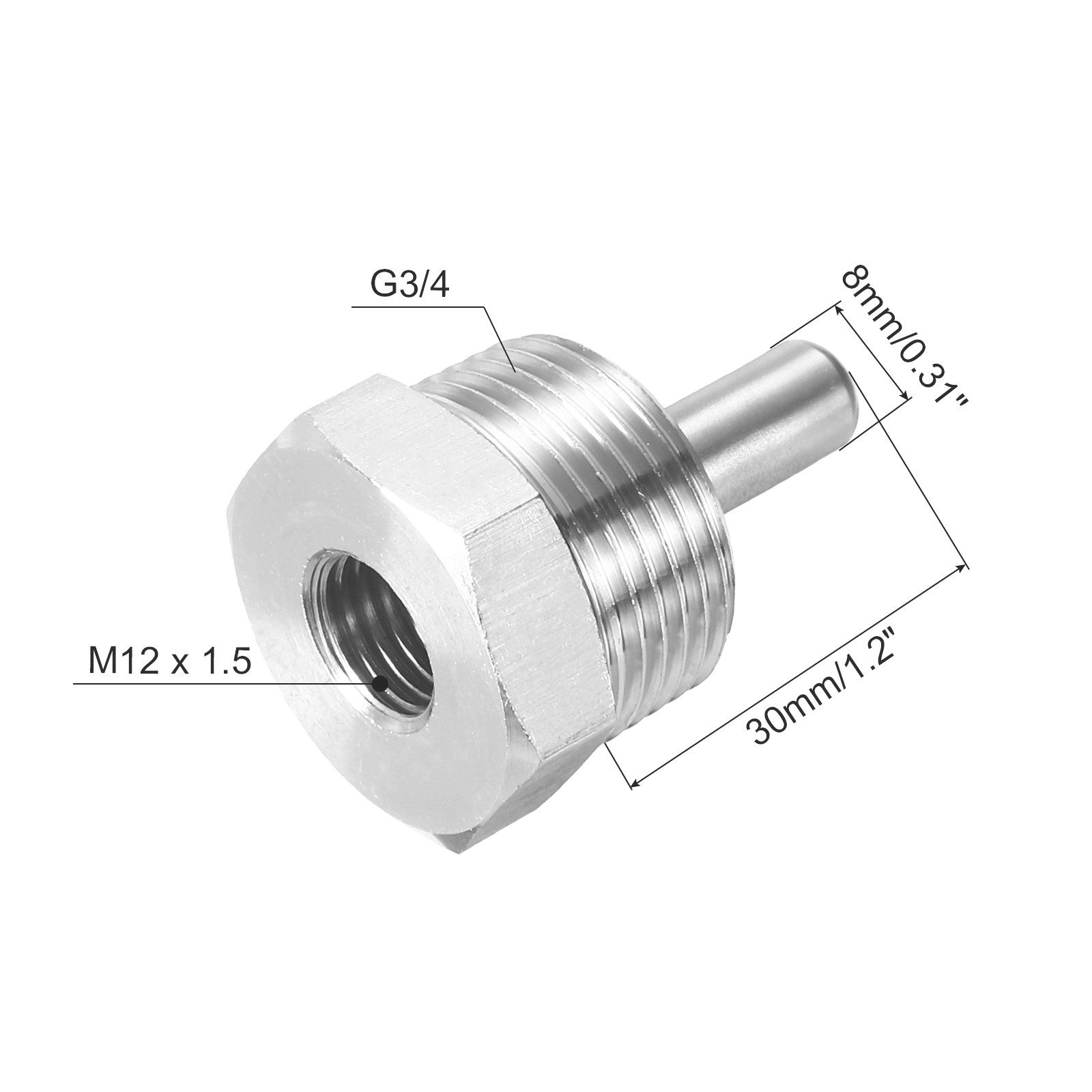 8mm Dia G3/4 Thermowell Weldless Stainless Steel 304 30mm White