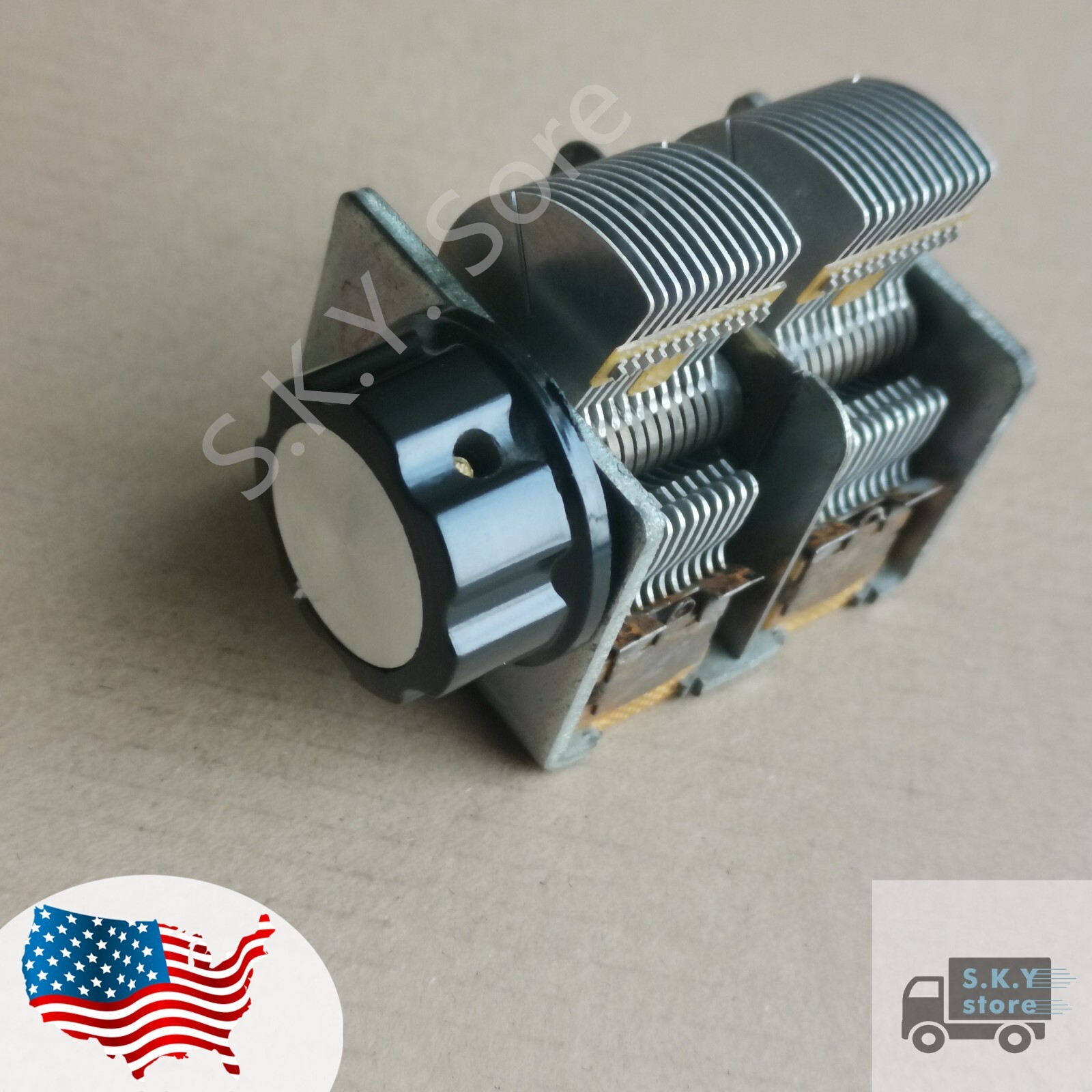 365pF+365pF Capacitor, Variable Dual Section, Air Dielectric, Tested w/Knob