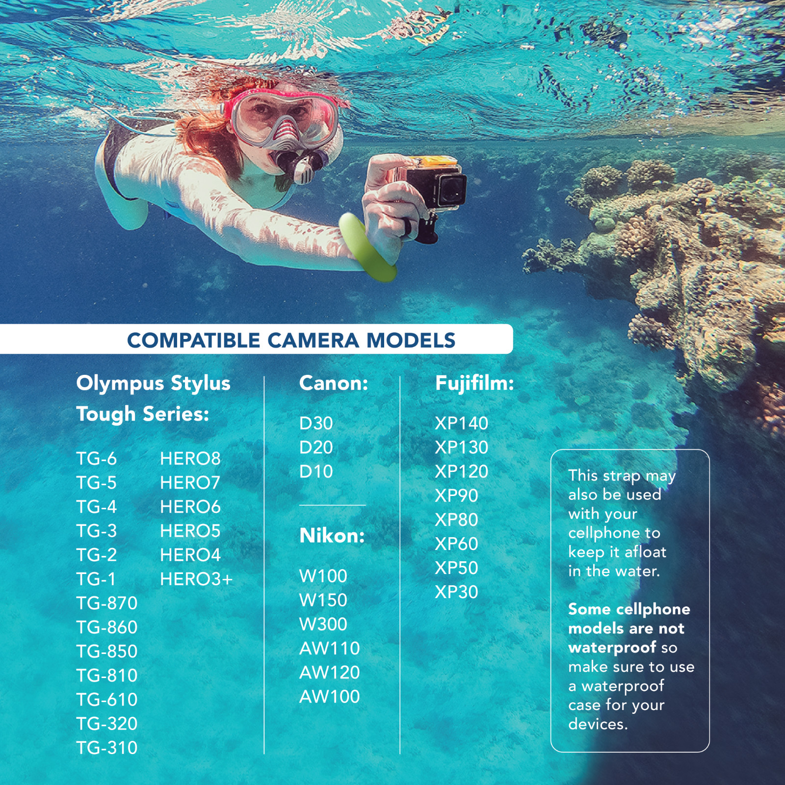 Yellow Waterproof Camera Float Strap for Underwater Camera & Case