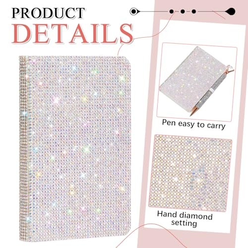 Rhinestone Notebook Pen Sets Glitter Pocket Notebook Crystal A6 Silver Classic