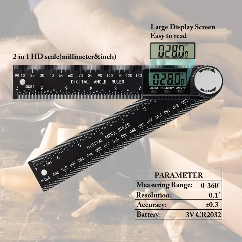 Digital Angle Finder Protractor 200/8 In Measuring Ruler with LCD Display